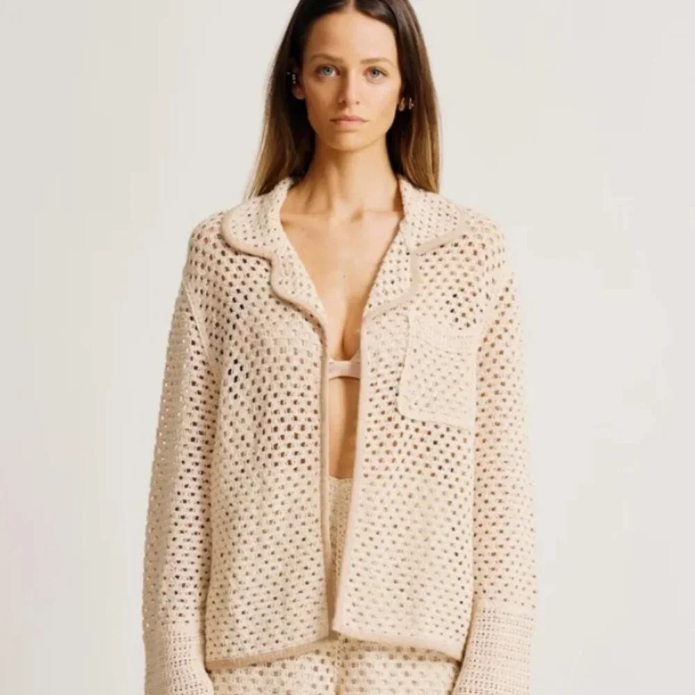 NWT Torn By Ronny Kobo Nicole Open Crochet Top Cover Up Size M